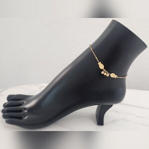 Gold Plated Fish & Bead Charm Foot Bracelet